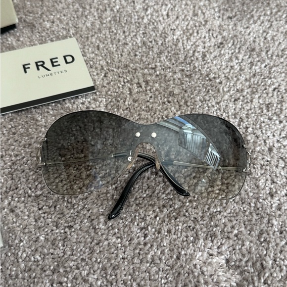 French handmade Fred sunglasses women’s silver arm gradient shield lenses NEW - Picture 2 of 12